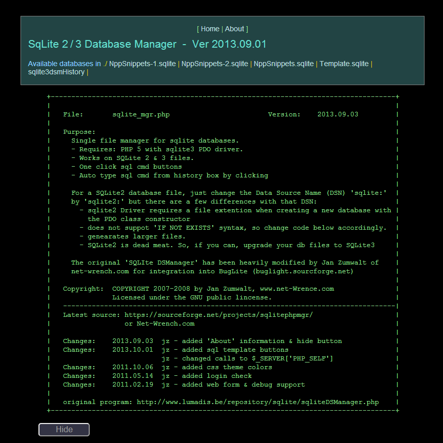 Download web tool or web app Sqlite Php Manager