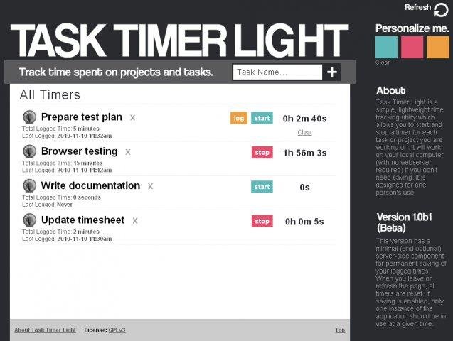 Download web tool or web app Task Timer Light