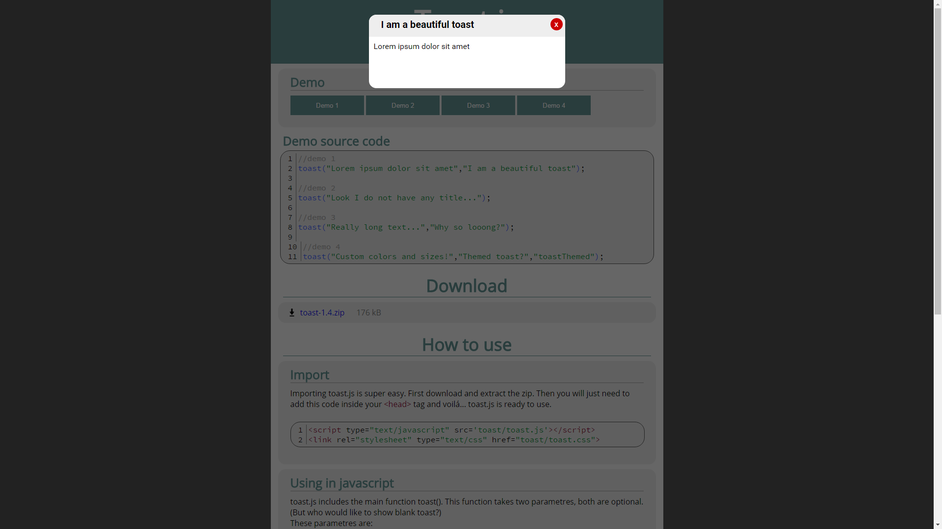 Download web tool or web app Toast.js