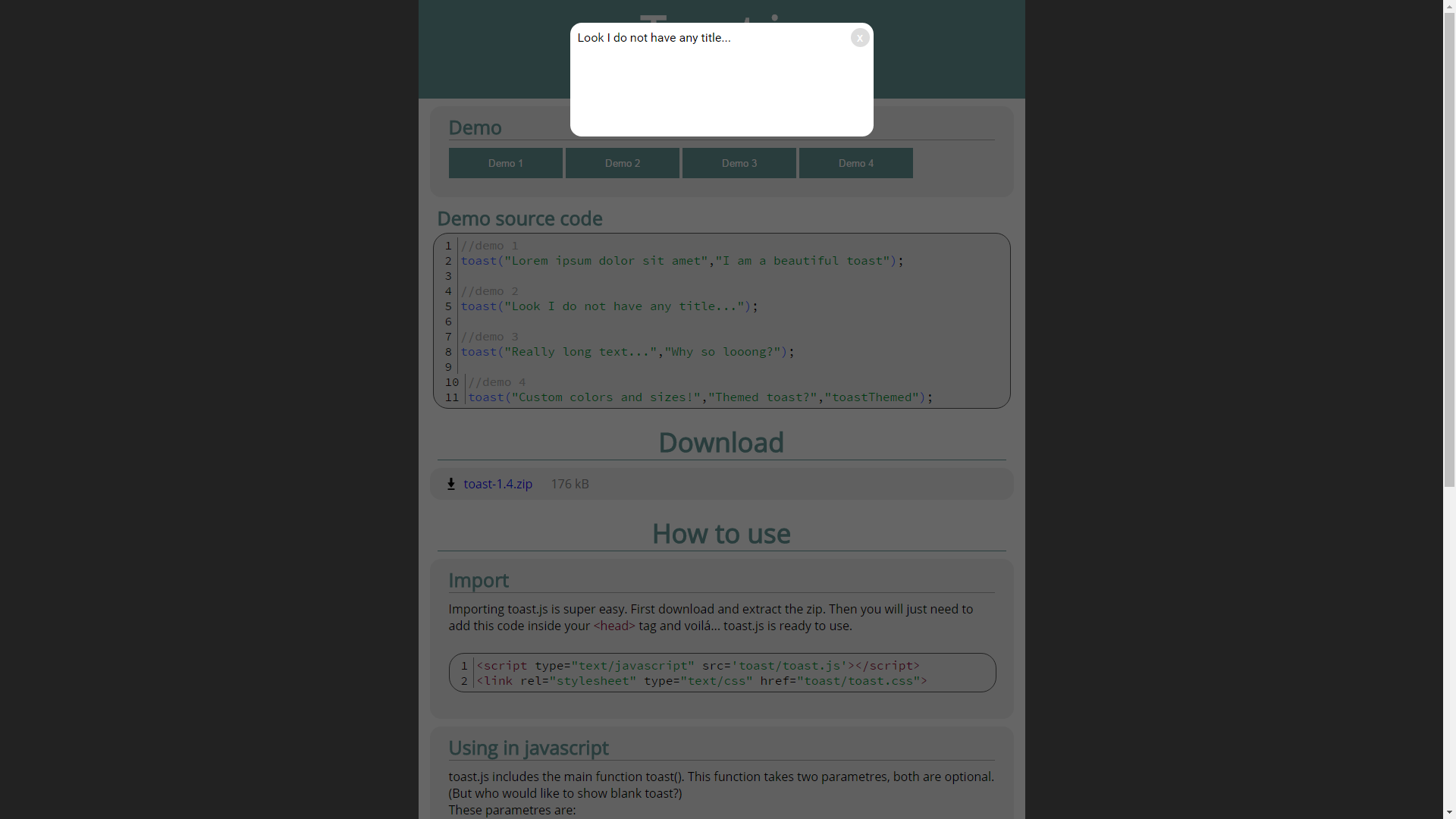 Download web tool or web app Toast.js