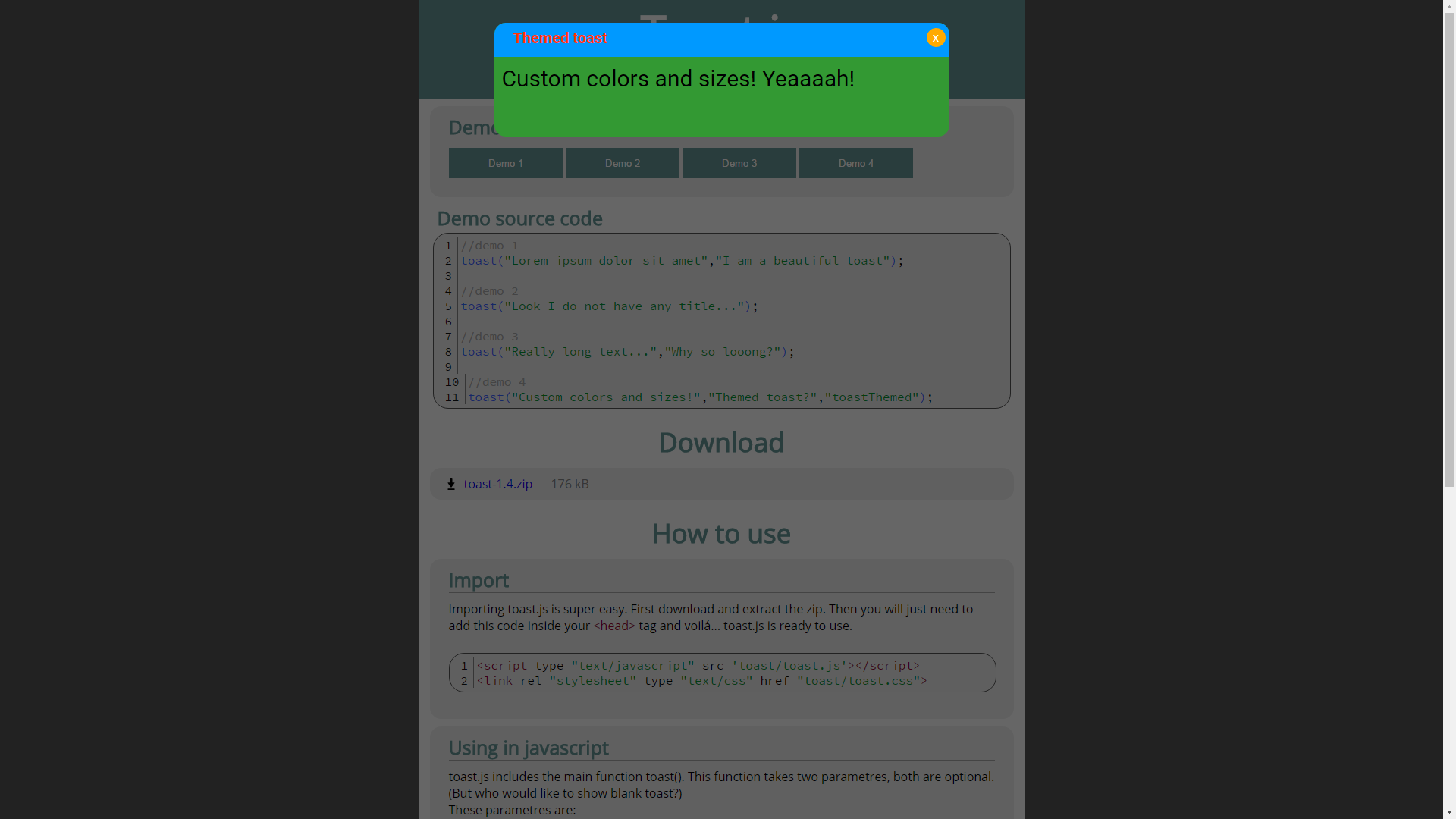 Download web tool or web app Toast.js