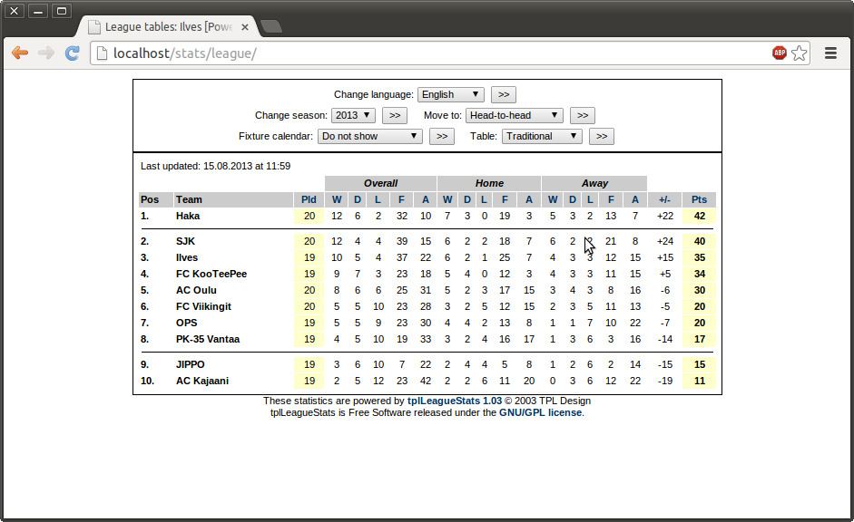 Download web tool or web app tplLeagueStats