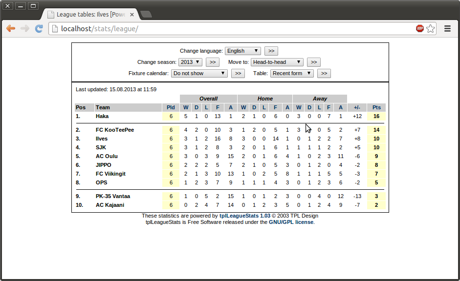 Download web tool or web app tplLeagueStats