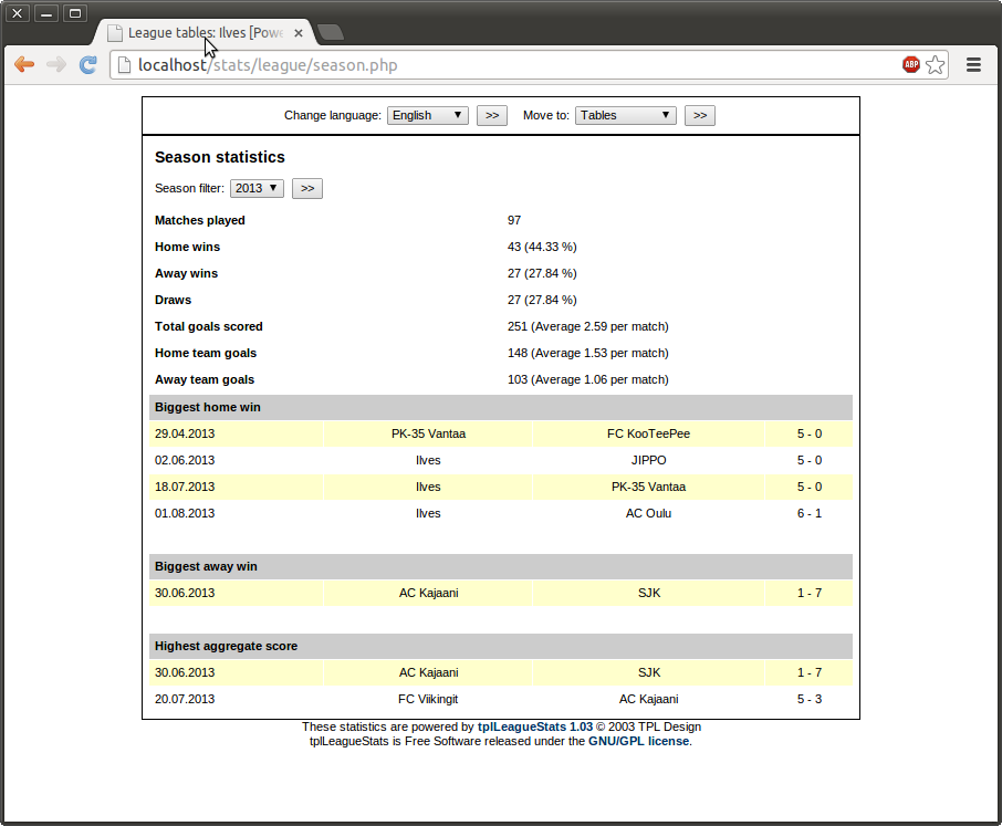 Download web tool or web app tplLeagueStats