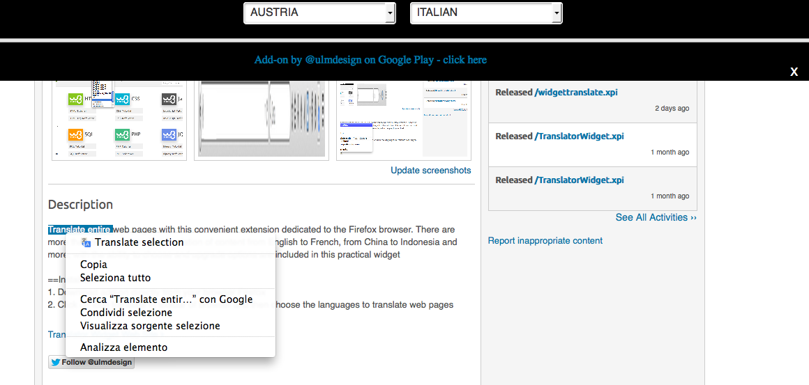 Download web tool or web app Translator Widget