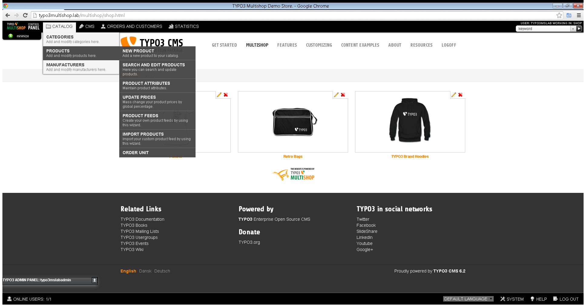 Download web tool or web app TYPO3 Multishop