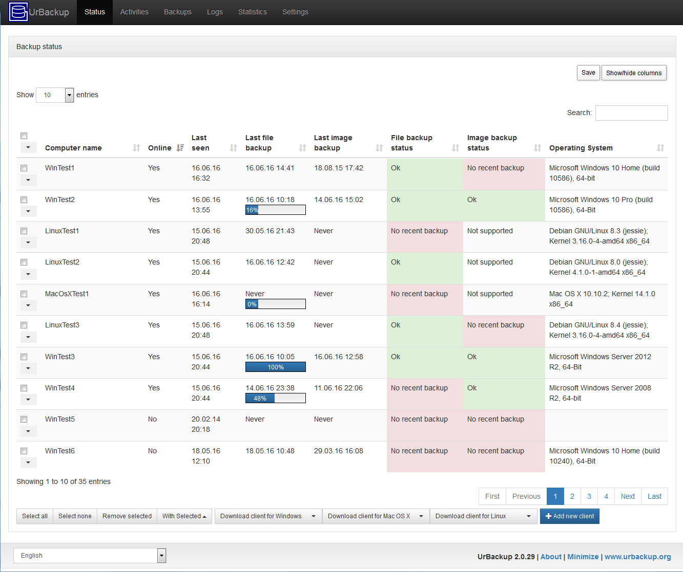 Download web tool or web app UrBackup