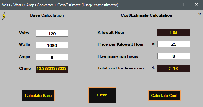 Download web tool or web app Volts-Watts-Amps Calculator 