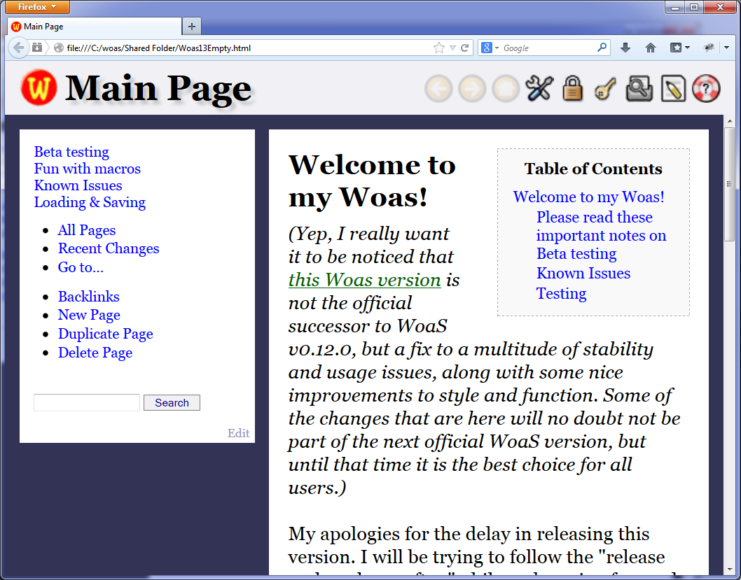 Download web tool or web app Woas (my wiki-on-a-stick fork)