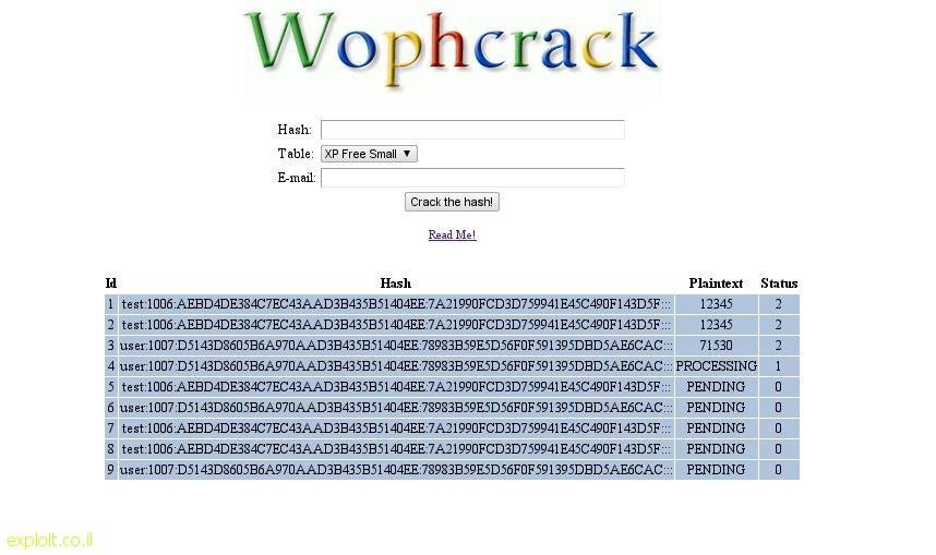 Download web tool or web app Wophcrack