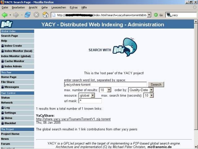 Download web tool or web app YACY distributed WWW search engine