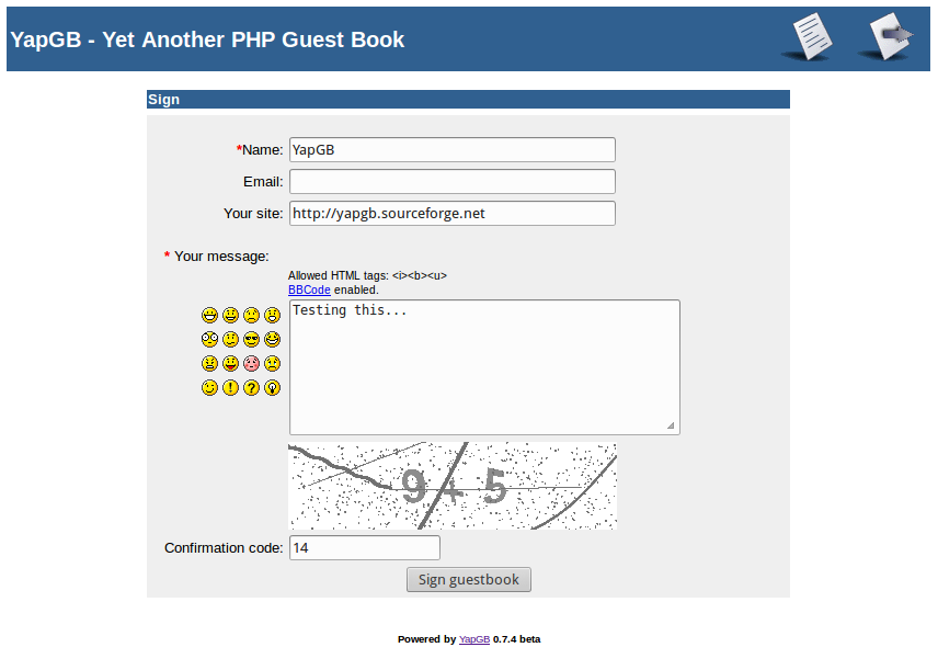 Download web tool or web app YapGB - Yet Another Php GuestBook