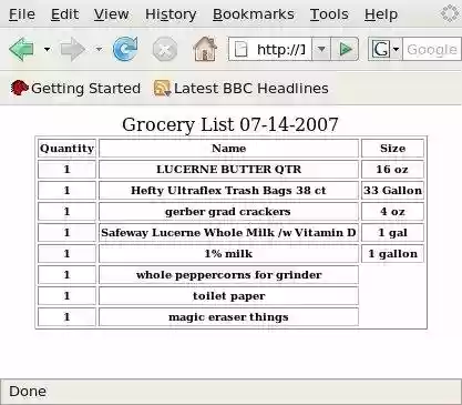 Download web tool or web app Grocery List