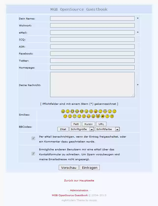 Download web tool or web app MGB OpenSource Guestbook